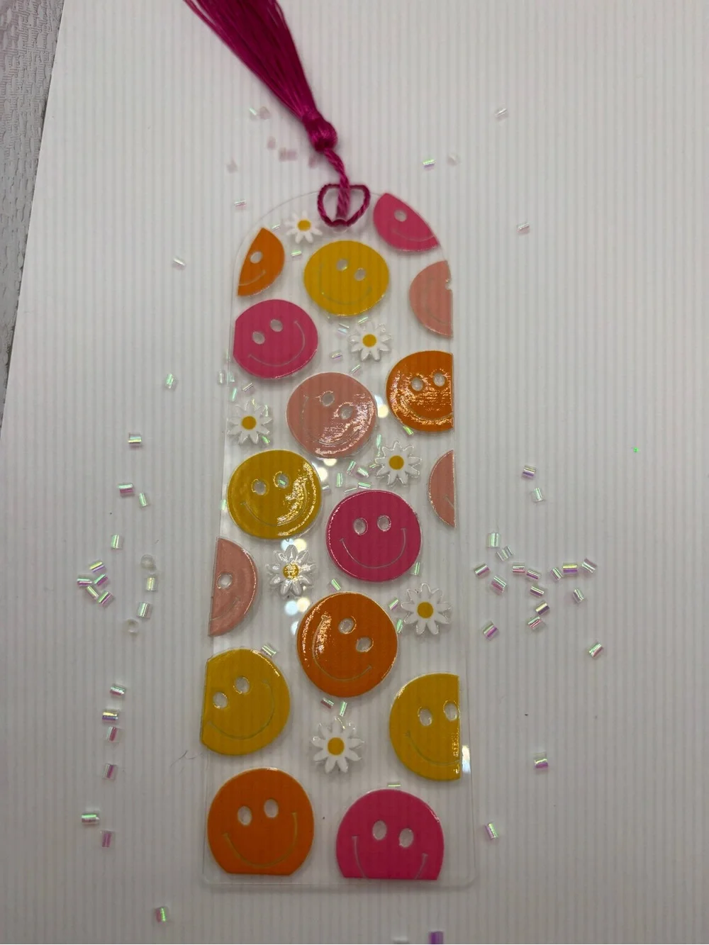 Pink & Orange Smiley Face Bookmark with Tassel